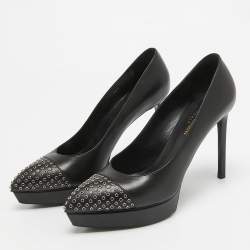 Saint Laurent Black Leather Crystal Embellished Pumps Size 38.5