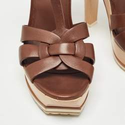 Pre Owned Saint Laurent Paris Brown Leather Tribute  Sandals Size 36.5