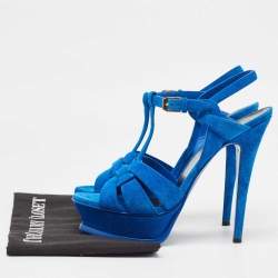 Saint Laurent Blue Suede Tribute Sandals Size 38