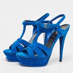 Saint Laurent Blue Suede Tribute Sandals Size 38