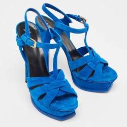 Saint Laurent Blue Suede Tribute Sandals Size 38