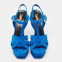Saint Laurent Blue Suede Tribute Sandals Size 38