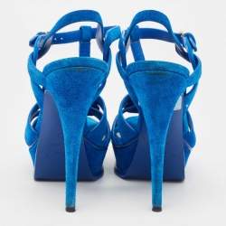 Saint Laurent Blue Suede Tribute Sandals Size 38
