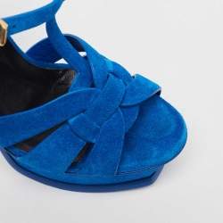 Saint Laurent Blue Suede Tribute Sandals Size 38