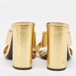 Pre Owned Saint Laurent Gold Leather Bianca Knotted Slide Sandals Size 37