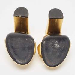 Pre Owned Saint Laurent Gold Leather Bianca Knotted Slide Sandals Size 37