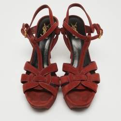 Saint Laurent Red Suede Tribute Platform Sandals Size 40