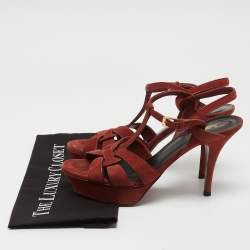 Saint Laurent Red Suede Tribute Platform Sandals Size 40