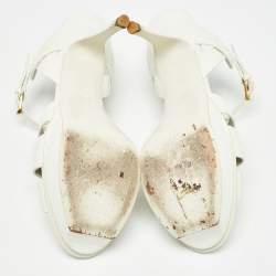 مملوكة مسبقًا Saint Laurent White Lizard Embossed Leather Tribute Sandals Size 40