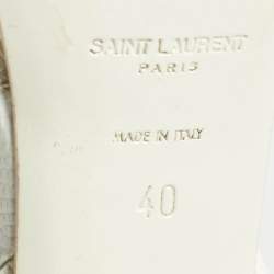 مملوكة مسبقًا Saint Laurent White Lizard Embossed Leather Tribute Sandals Size 40