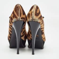 Pre Owned Saint Laurent Black/Brown Calf Hair Animal Print Pumps Size 36