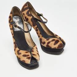 Pre Owned Saint Laurent Black/Brown Calf Hair Animal Print Pumps Size 36