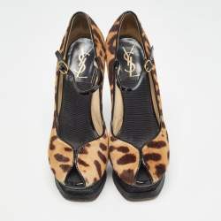 Pre Owned Saint Laurent Black/Brown Calf Hair Animal Print Pumps Size 36