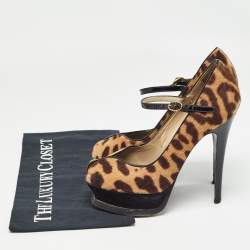 Pre Owned Saint Laurent Black/Brown Calf Hair Animal Print Pumps Size 36