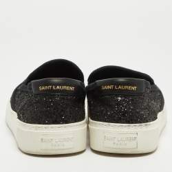 Saint Laurent Black Glitter Slip On Sneakers Size 37.5 