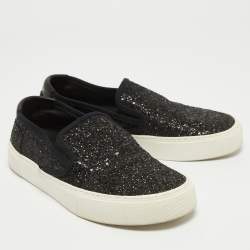 Saint Laurent Black Glitter Slip On Sneakers Size 37.5 