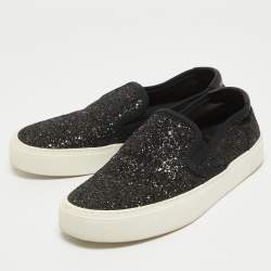 Saint Laurent Black Glitter Slip On Sneakers Size 37.5 