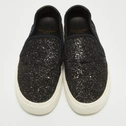 Saint Laurent Black Glitter Slip On Sneakers Size 37.5 