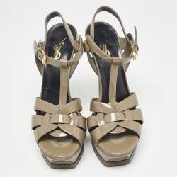 Saint Laurent Green Patent Tribute Sandals Size 37