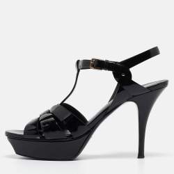 Pre Owned Saint Laurent Black Patent Leather Tribute Sandals Size 39
