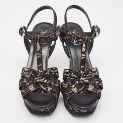 Pre Owned Saint Laurent Paris Black/Beige Lace and Satin Tribute Sandals Size 39.5