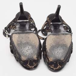 Pre Owned Saint Laurent Paris Black/Beige Lace and Satin Tribute Sandals Size 39.5