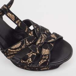 Pre Owned Saint Laurent Paris Black/Beige Lace and Satin Tribute Sandals Size 39.5