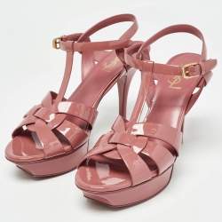 Saint Laurent Pink Patent Leather Tribute Sandals Size 39.5