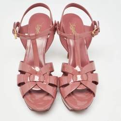 Saint Laurent Pink Patent Leather Tribute Sandals Size 39.5