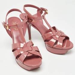 Saint Laurent Pink Patent Leather Tribute Sandals Size 39.5
