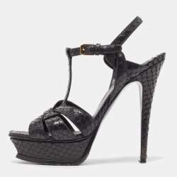 Pre Owned Saint Laurent Black Python Tribute Sandals Size 40