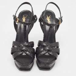Pre Owned Saint Laurent Black Python Tribute Sandals Size 40