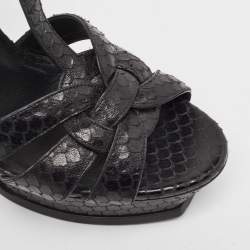 Pre Owned Saint Laurent Black Python Tribute Sandals Size 40