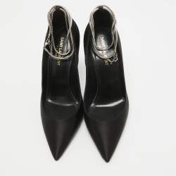 Pre Owned Saint Laurent Black Satin Pointed Toe Pumps Size 38