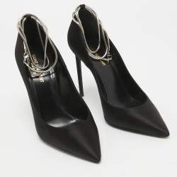 Pre Owned Saint Laurent Black Satin Pointed Toe Pumps Size 38