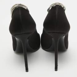 Pre Owned Saint Laurent Black Satin Pointed Toe Pumps Size 38