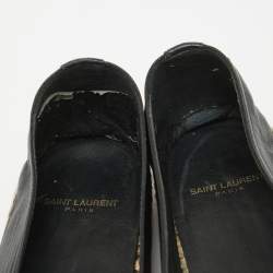 Pre Owned Saint Laurent Paris Black Leather Espadrilles Flats Size 40