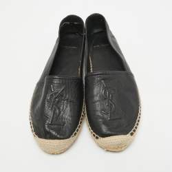 Pre Owned Saint Laurent Paris Black Leather Espadrilles Flats Size 40