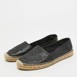 Pre Owned Saint Laurent Paris Black Leather Espadrilles Flats Size 40