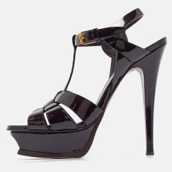 Pre Owned Saint Laurent Dark Burgundy Patent Leather Tribute Sandals Size 36