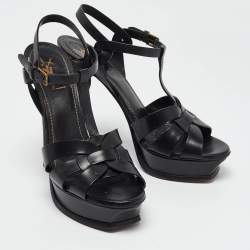 مملوكة مسبقًا Saint Laurent Black Leather Tribute Sandals Size 39.5