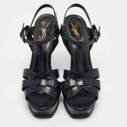 مملوكة مسبقًا Saint Laurent Black Leather Tribute Sandals Size 39.5