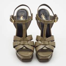 Pre Owned Saint Laurent Grey Patent Leather Tribute Sandals Size 36