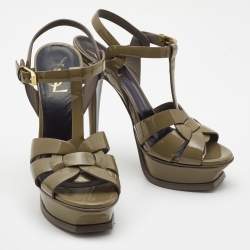 Pre Owned Saint Laurent Grey Patent Leather Tribute Sandals Size 36