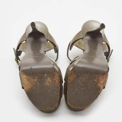 Pre Owned Saint Laurent Grey Patent Leather Tribute Sandals Size 36