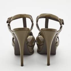 Pre Owned Saint Laurent Grey Patent Leather Tribute Sandals Size 36