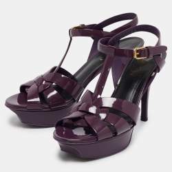 Pre Owned Saint Laurent Purple Patent Leather Tribute Sandals Size 36.5