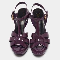Pre Owned Saint Laurent Purple Patent Leather Tribute Sandals Size 36.5