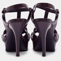 Pre Owned Saint Laurent Purple Patent Leather Tribute Sandals Size 36.5