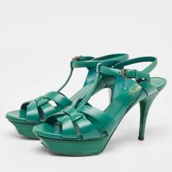 Saint Laurent Green Leather Tribute Sandals Size 39.5